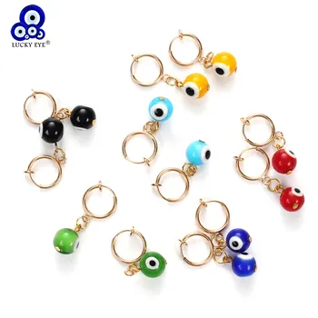 

Lucky Eye Colorful Evil Eye Beads Earring Geometric Circle Drop Earrings Without Piercing For Women Men Turkish Jewelry EY4949