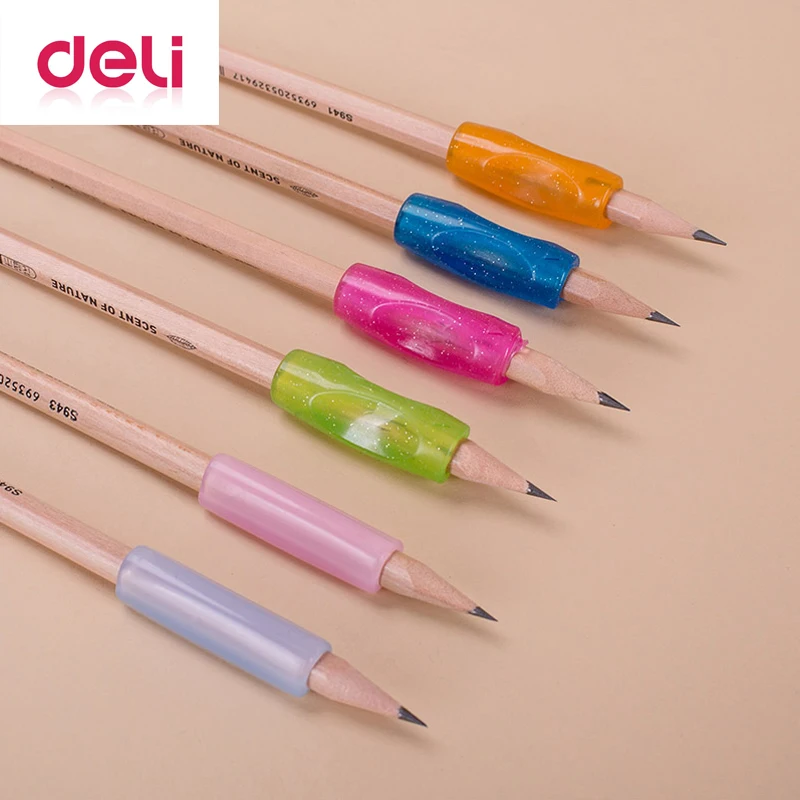 

Deli 3Pcs/pack Colored Pencil Holding Helper Corrective writing posture School Student pencil Topper Soft And Safety Rubber