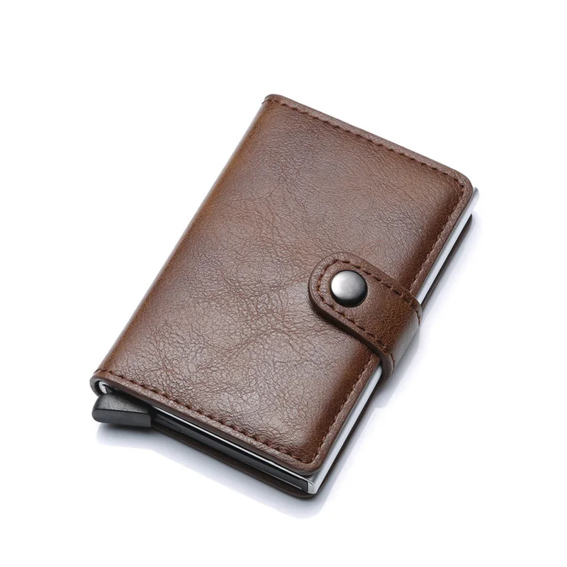Maideduod металлический держатель для карт RFID Блокировка кожа Бизнес ID держатель кредитной карты для мужчин тонкий алюминий чехол бумажник мини-кошелек - Цвет: Coffee
