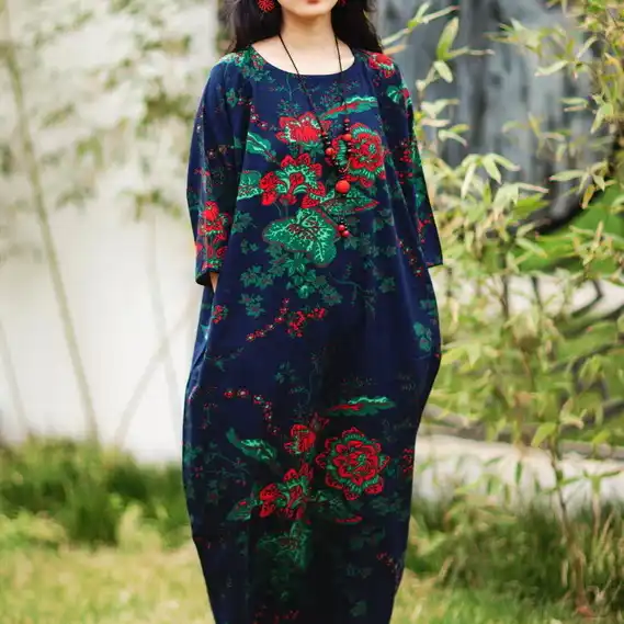 green and red floral dress