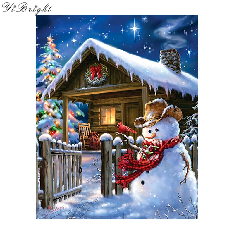 

Full Round Drill Diamond Painting Cross Stitch Christmas House 5D DIY Diamond Embroidery Natural Snowman Rhinestone Mosaic YQH
