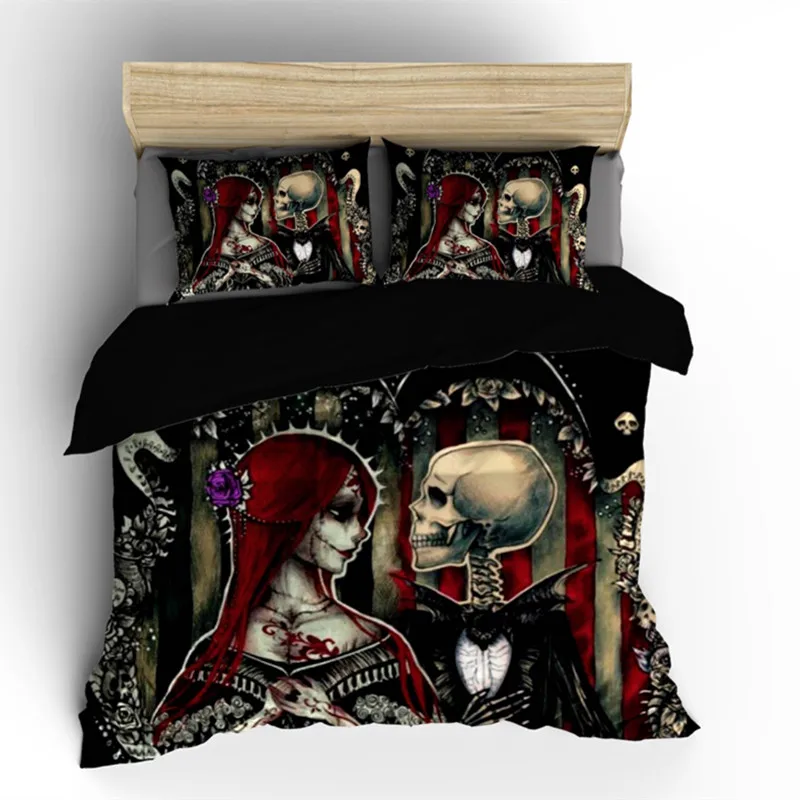 

Fanaijia 3d sugar skull printing bedding set luxury wedding skull Duvet Cover set queen size Couple skull Bed Set