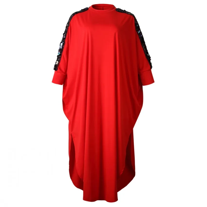 

Fashion Design Loose Women Sequined Robes Dress Batwing Solid Maxi Long Femme Vestidos Summer Autumn Party Elegant Dresses