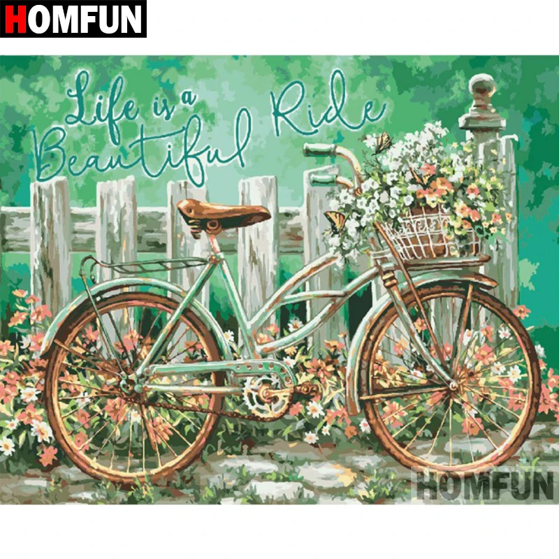 

HOMFUN 5D DIY Diamond Painting Full Square/Round Drill "Flower bicycle" 3D Embroidery Cross Stitch gift Home Decor A02115