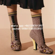 Г. Весенняя Новая модная женская обувь в Европейском стиле, Вязаная Шерсть короткие ботинки до середины икры на необычном высоком каблуке со шнуровкой большой размер 43
