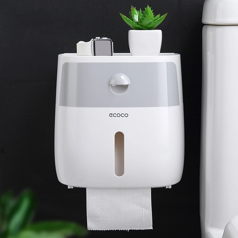 ecoco Wall-Mounted Bathroom Tissue Dispenser Tissue Box for Multifold Paper Towels Tissue Storage Box with Drawer Phone Holder