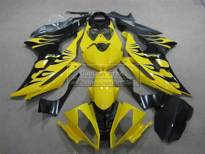 Мотоциклетный вставной обтекатель комплект для YAMAHA YZF R6 2008 2009 2010- YZFR6 черный пламя в желтом цвете 08-14 для моек высокого качества Обтекатели JL5