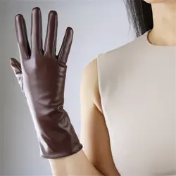 Средней Длина Стиль моделирование кожаные перчатки женские элегантные 28 см яркий черный шелковая подкладка Multi-Цвет TB39