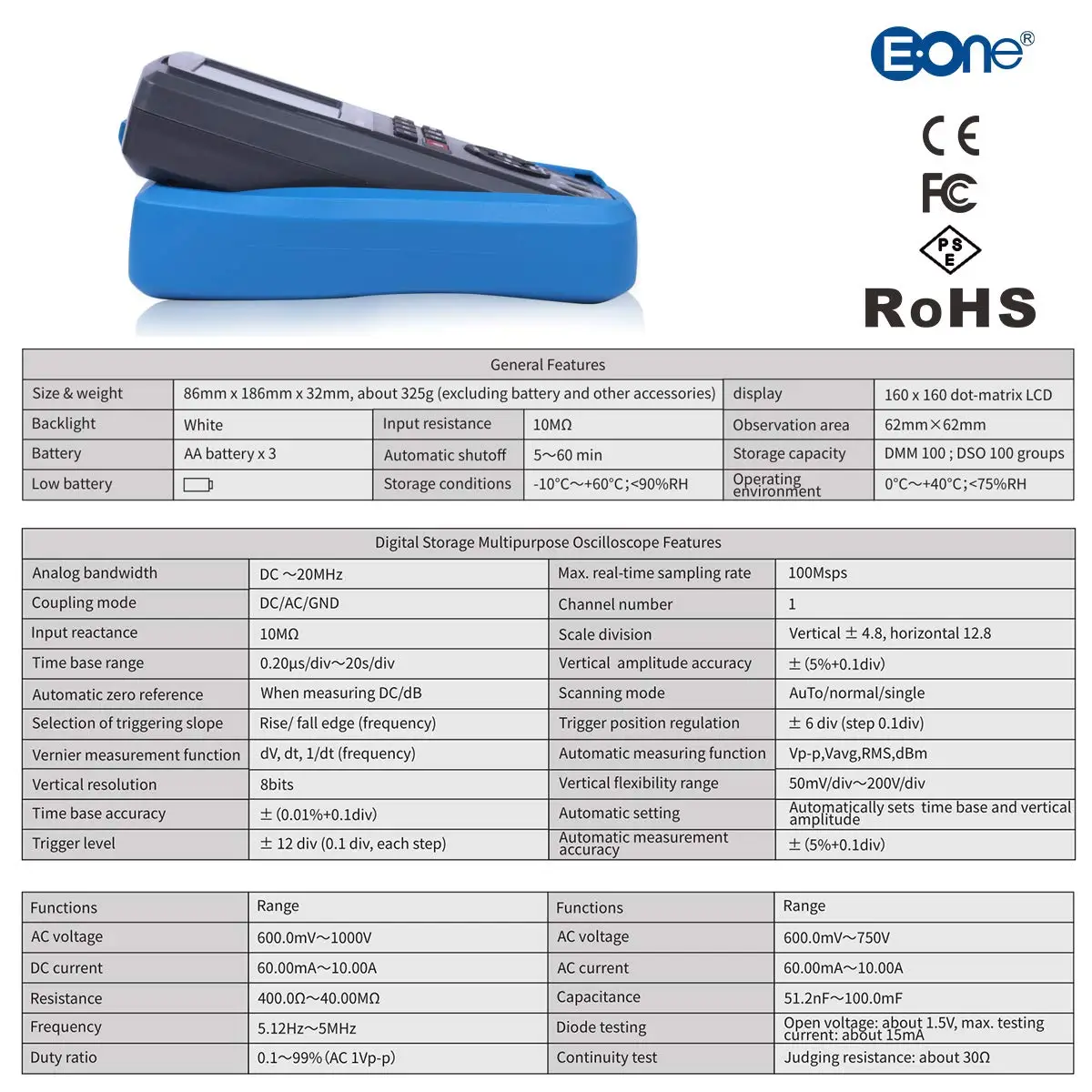 ET310B Bluetooth осциллограф мультиметр Цифровой осциллограф 80 м/20 МГц Портативный осциллограф доступен в ПК