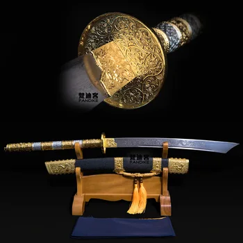 

Real Handmade Chinese KangXi saber broadsword Qing dyasty sword sharp knives Alloy Handle Damascus FOLDED STEEL BLADE DRAGON TSU