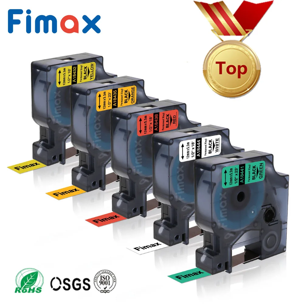 Fimax 5 pçs industrial dymo rinoceronte permanente vinil etiquetas fita 18432 18435 18438 18444 18441 compatível dymo rinoceronte 4200