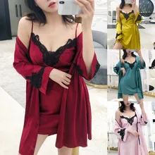 JAYCOSIN лето осень женская модная сексуальная с v-образным вырезом шелковая кружевная Пижама Нижнее белье Мини одноцветная ночная рубашка April4 P30