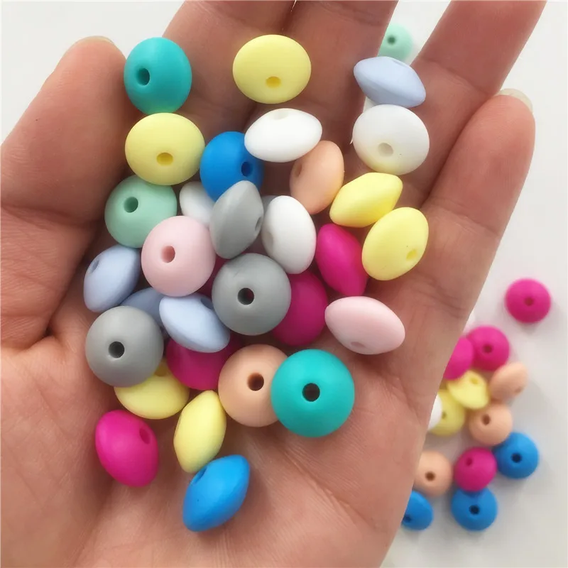 Chenkai 100 шт. 12x7 мм BPA бесплатно силиконовые бусины из чечевицы DIY Baby Abacus подвеска