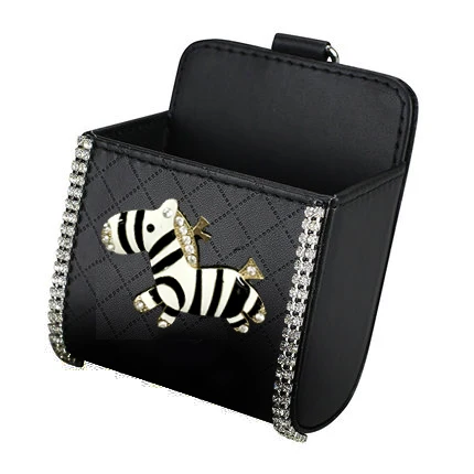 Diamond Crown Car Organizer Box Bag Air Vent Hanging Crystal Leather Universal Car Mobile Phone Holder Auto Interior Accessories 4