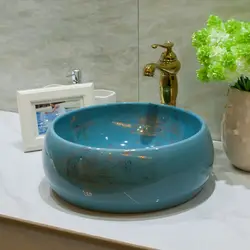 Ванная комната над столешницей керамическая раковина Ванная комната умывальная раковина тазик барабан с голубыми цветами LO620134