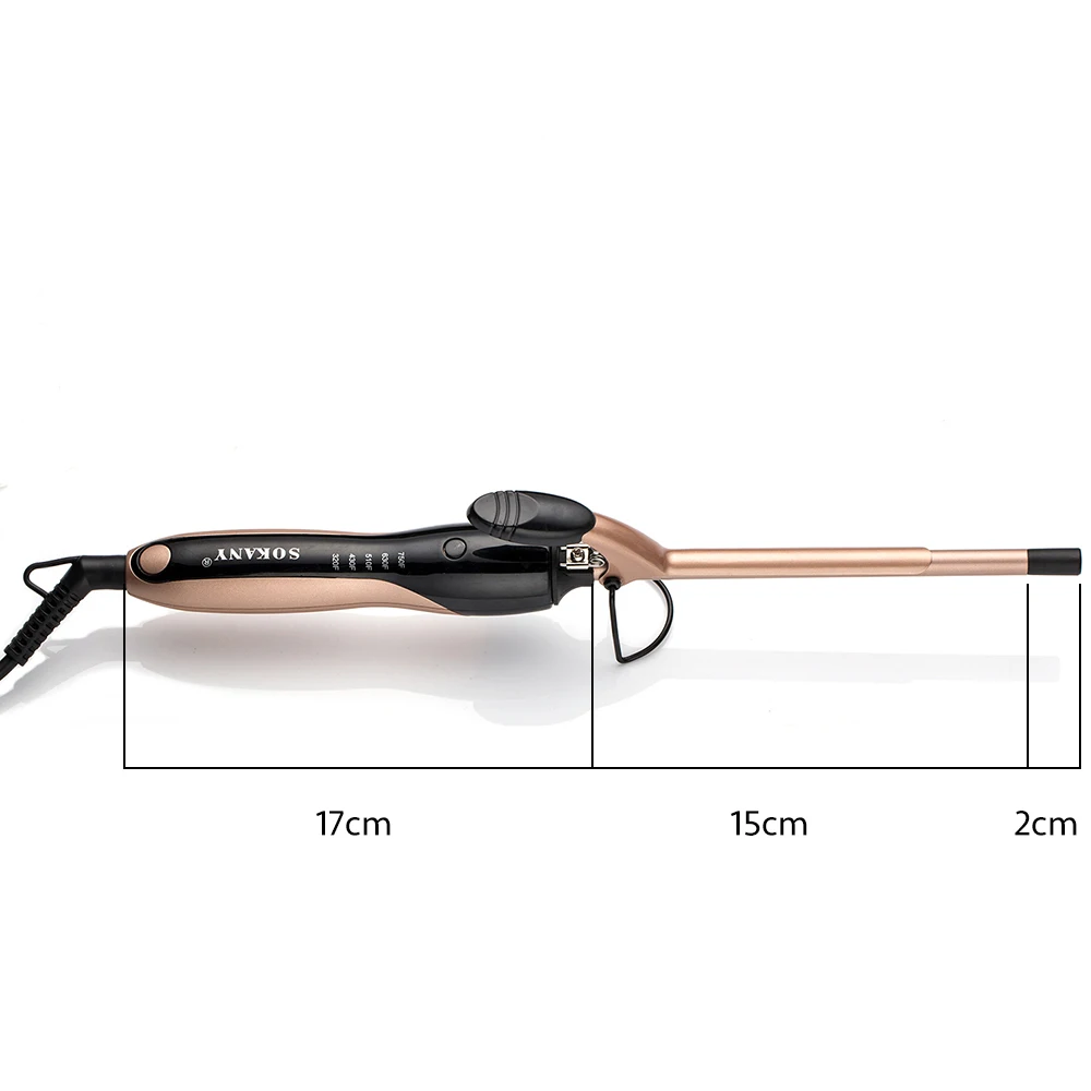 Новое поступление, черный керамический золотистый 9 мм Электрический стайлер для волос, профессиональные щипцы для завивки волос