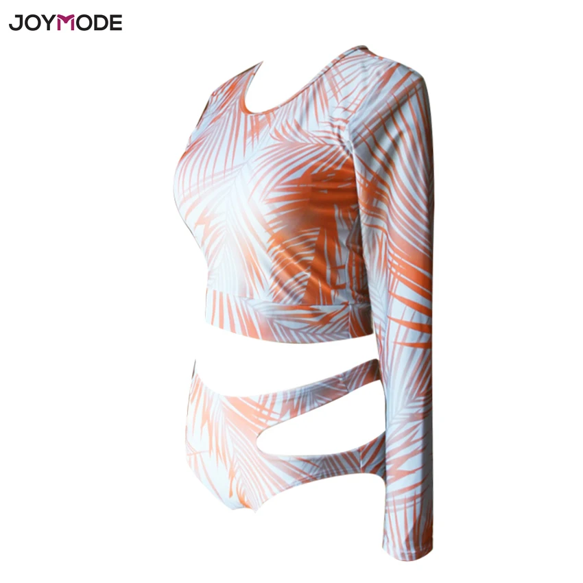 JOYMODE купальник из двух частей одежда для плавания с длинными рукавами с принтом женский Мягкий купальный костюм пляжный костюм Maillot De Bain Maio Tankini