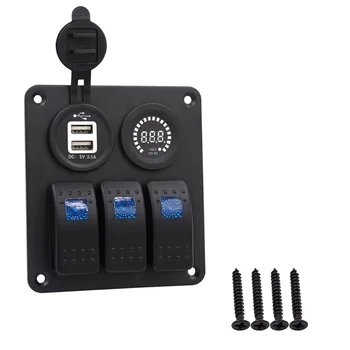 

Hot Car RV Conversion Accessories Car Usb Mobile Phone Charger Voltmeter Rocker Switch Panel Led Light BX