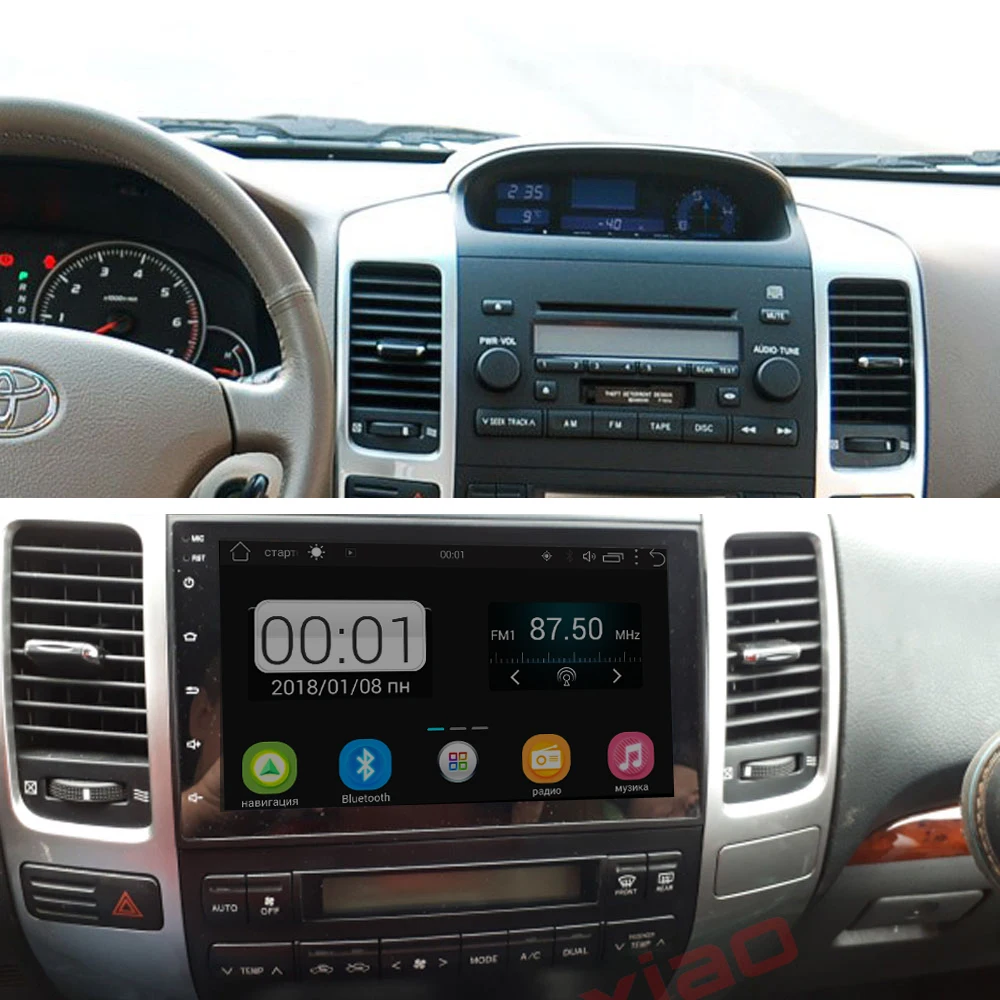 Discount Android Car Radio for Toyota Prado 120 Land Cruiser 9 inch Quad Core wifi Bluetooth video audio Multimedia 2 din car dvd player 1