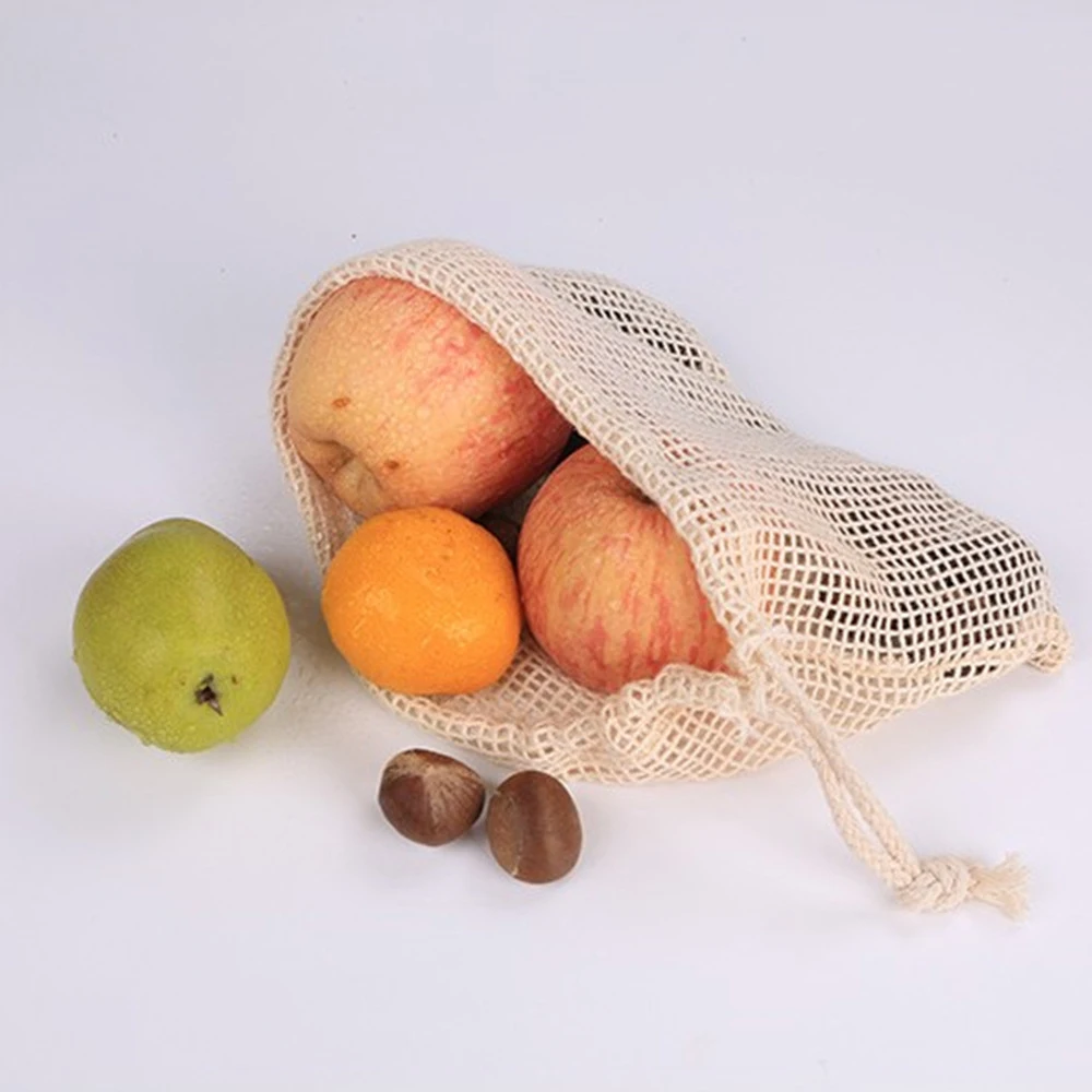

5 pcs / Set Degradable Organic Cotton Mesh Vegetable Bag Cotton Mesh Fruit Bag Mesh Bag for home Kitchen Tool
