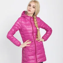 Winter New Light Down Jacket Women's Long White Duck Down Long-sleeved Hooded Large Size Women's Slim Simple Warm Multi-color