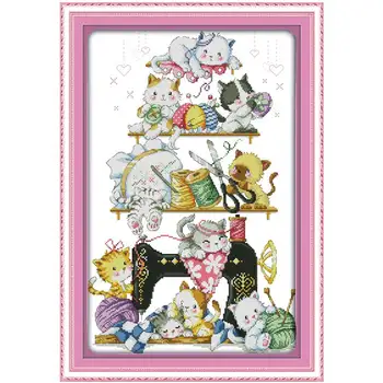 

The kitten beside the sewing machine painting Cross Stitch Set Wholesale Cross-stitch Kit Embroidery Needlework