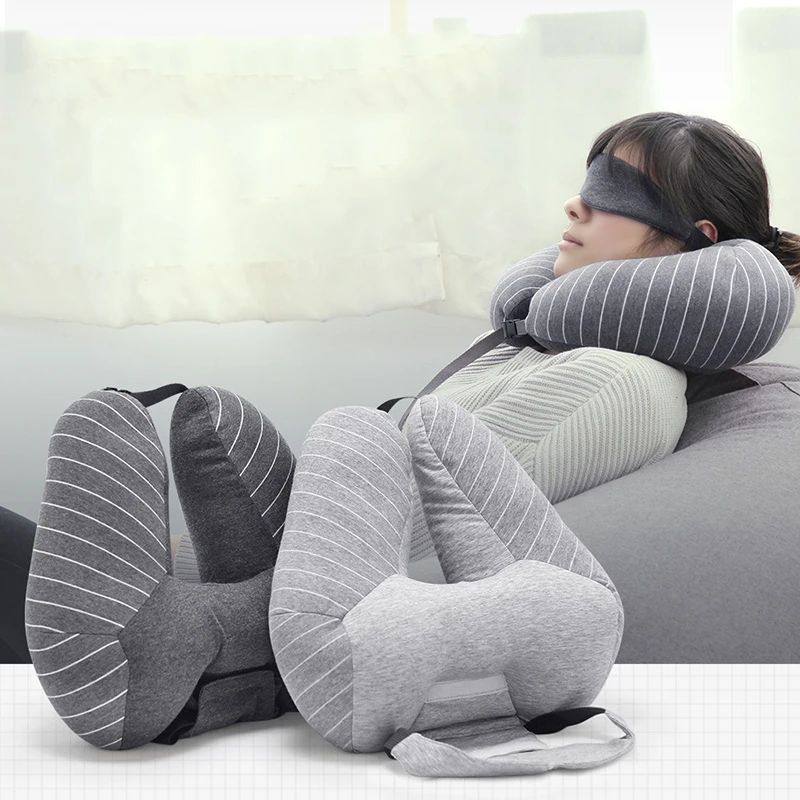 

2019 Multifunctional striped foam particle U-shaped pillow with eye patch and travel neck pillows sleep and travel neck pillow