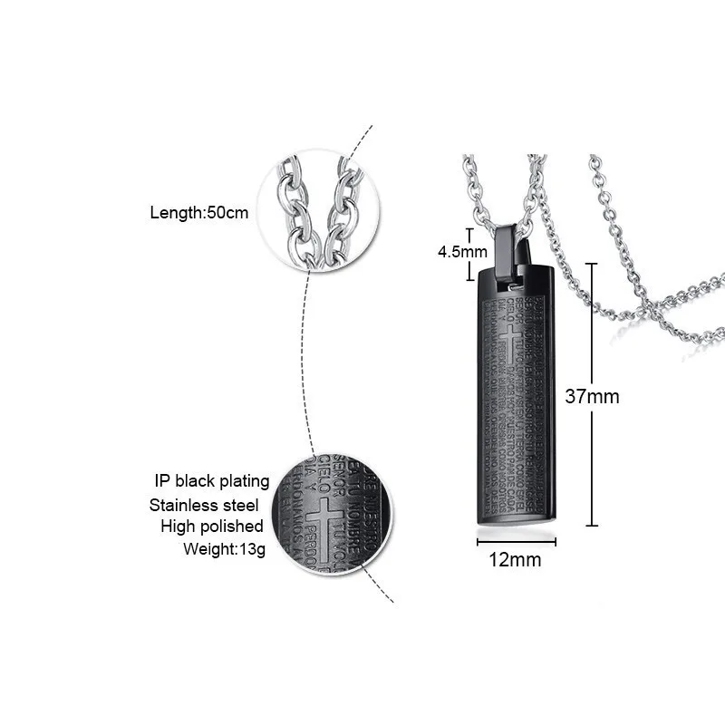 Vnox, гравированный крест, Библейский кулон для женщин и мужчин, цельная нержавеющая сталь, унисекс, Христос, молитва, ювелирные изделия с 2" /24" звеньями/бусинами, цепочка