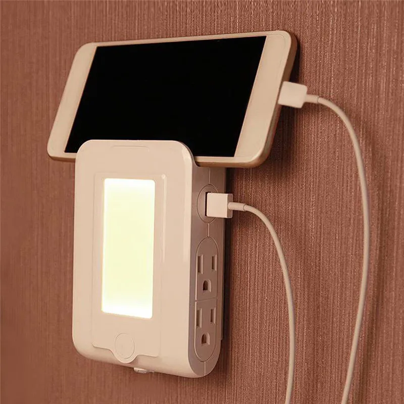 

Dual USB Ports LED Charging 4 LED Night Light Dusk to Dawn Lights Control Sensor Wall Lamp Charger For Bedroom Living Room