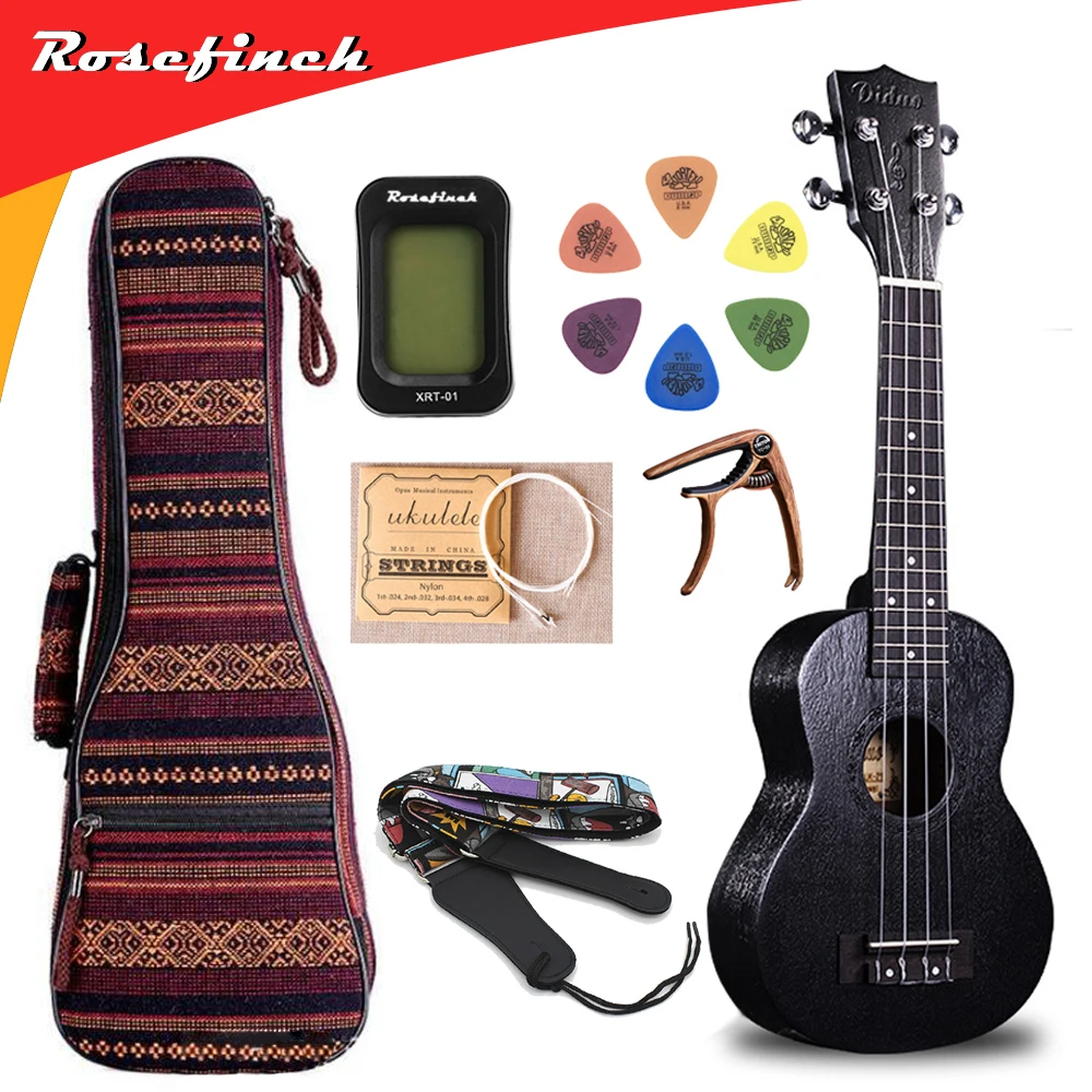 23 inch Black Ukulele Concert Soprano Mini Hawaii Guitar Tuner Capo Bag
