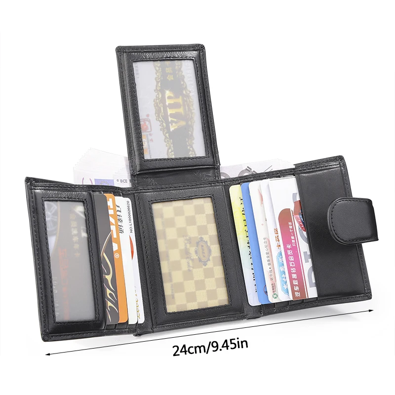 

Slim Black Plain Real Genuine Leather Wallets Men Women Credit Card Holders Triple Small Purses Portomonee Portefeuille Carteras