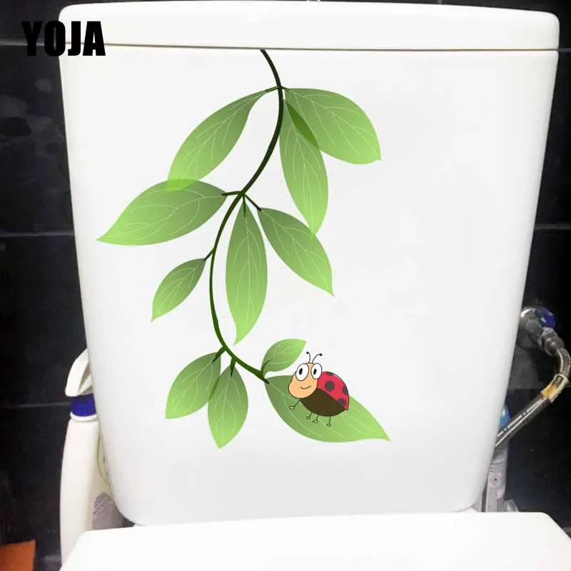YOJA 16.6X22.4CM Green Leaves Of Tender Plants And Coccinella Septempunctata Home Decor Wall Sticker Toilet Decal T5-1060 | Дом и сад
