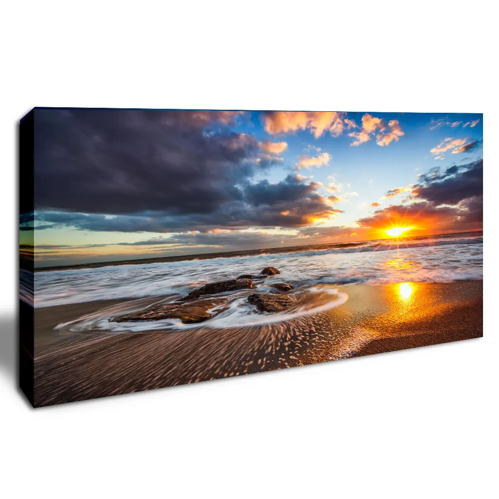 

Sunset Seascape Wall Art Canvas Printing Sea Beach Landscape Decorative Painting for Home Decor Framed Scenery Picture for Hotel