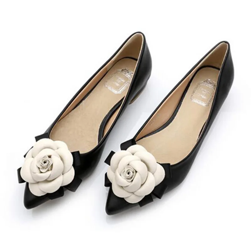 

New 2016 brand same style women camellia flowers mixed colors shallow mouth pointed toe flat shoes lady single shoes 3 color