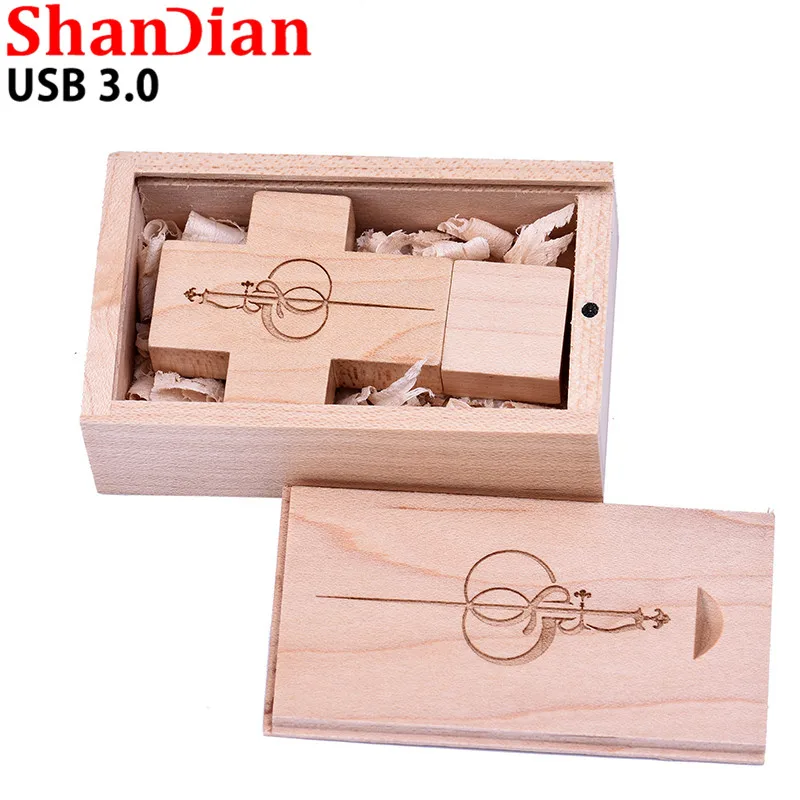 SHANDIAN хит продаж USB3.0 usb накопитель в виде деревянного Креста + коробка USB флеш карта