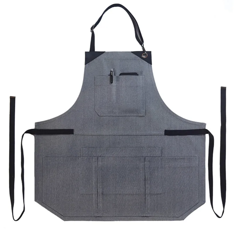 Black Gray Denim Apron Cotton Strap D94-1