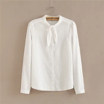 

White Shirts Tops Korean Women Blusas Formal New 2017 Autumn Kawaii Bow Tops Button Solid Female Shirts Hot Sale T78619A