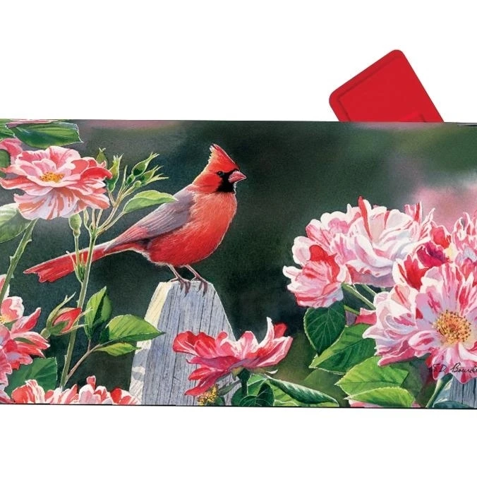 

Magnet Works Cardinal with Variegated Roses Magnetic Mailbox Wrap Cover #01634