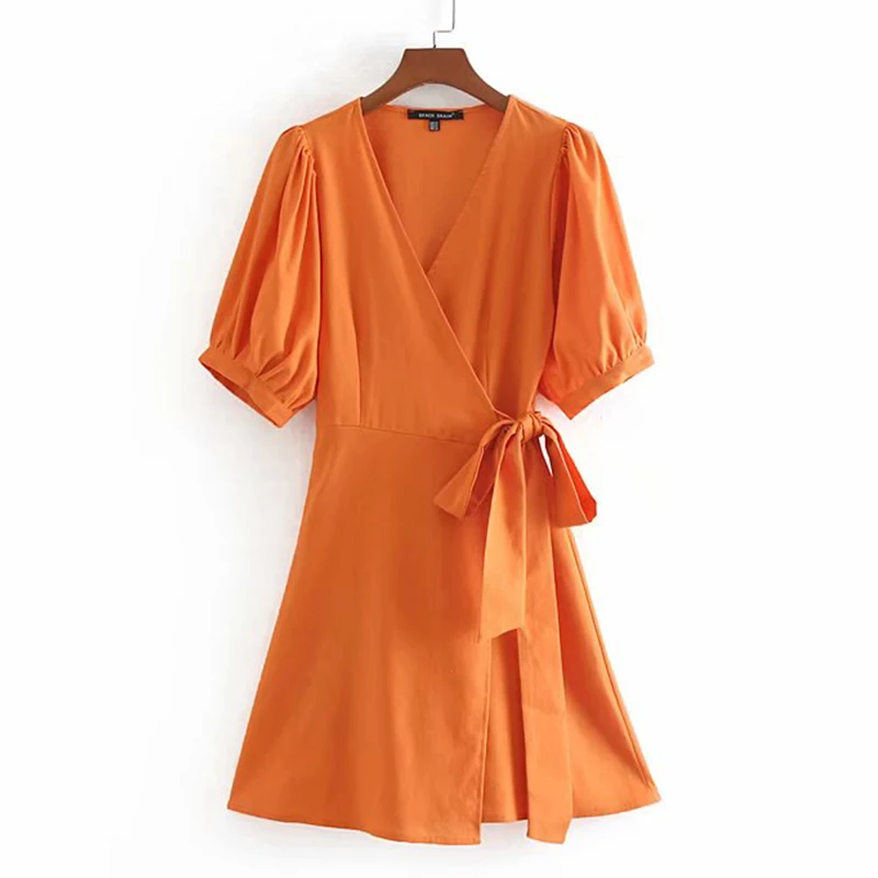 Women's Clothing Dress 2019 Solid Color V-Neck Short-Sleeved Belt Dress Ms Summer Street Sexy Slim Fit Trend Fashion Clothing
