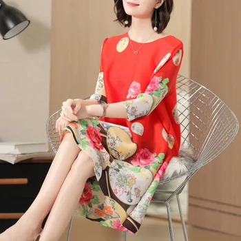

New 2019 Summer Fashion Elegant Loose Dresses Ladies Casual Printed Three Quarter Dress O-neck Fashion A-line XL-01