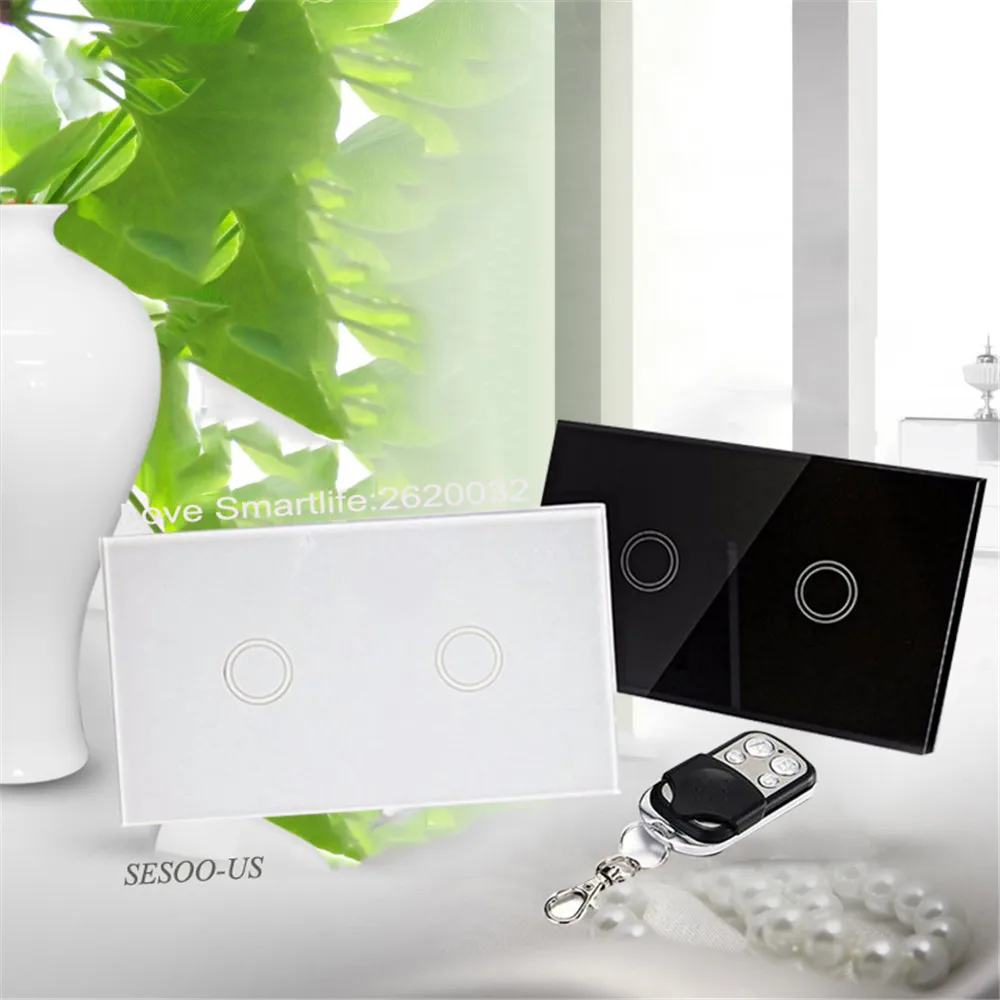

US SESOO Remote Control Switch 2 Gang 1 Way, RF433 Smart Wall Switch,Wireless Remote Control Touch Light Switch,1 Year Warranty