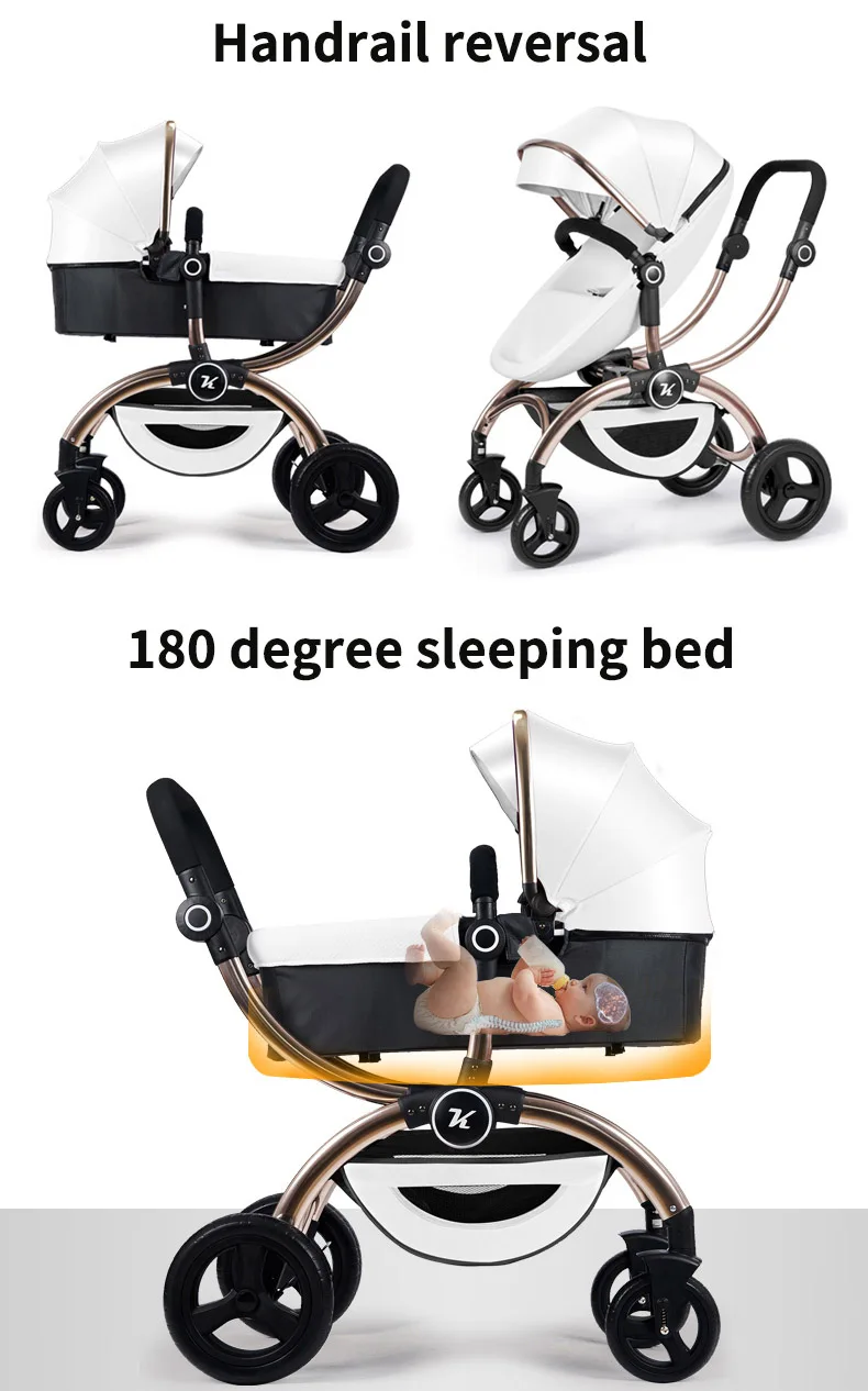 Новая белая детская коляска с поворотом на 360 градусов с высоким ландшафтом, двусторонняя, 3в1 коляска с подвеской на уровне внедорожника