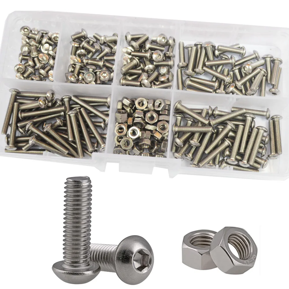 

Hex Button Head Machine Screw Pan Thread Metric Mushroom Hexagon Socket Cap Bolt Nut 304 Stainless Steel Assortment Kit Set M3