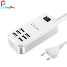 CinkeyPro EU Plug 6 Ports Multiple Wall USB Charger 15W 3A Smart Adapter Mobile Phone Tablet Charging Device For iPhone iPad