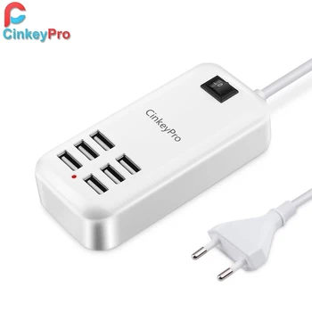 

CinkeyPro EU Plug 6 Ports Multiple Wall USB Charger 15W 3A Smart Adapter Mobile Phone Tablet Charging Device For iPhone iPad