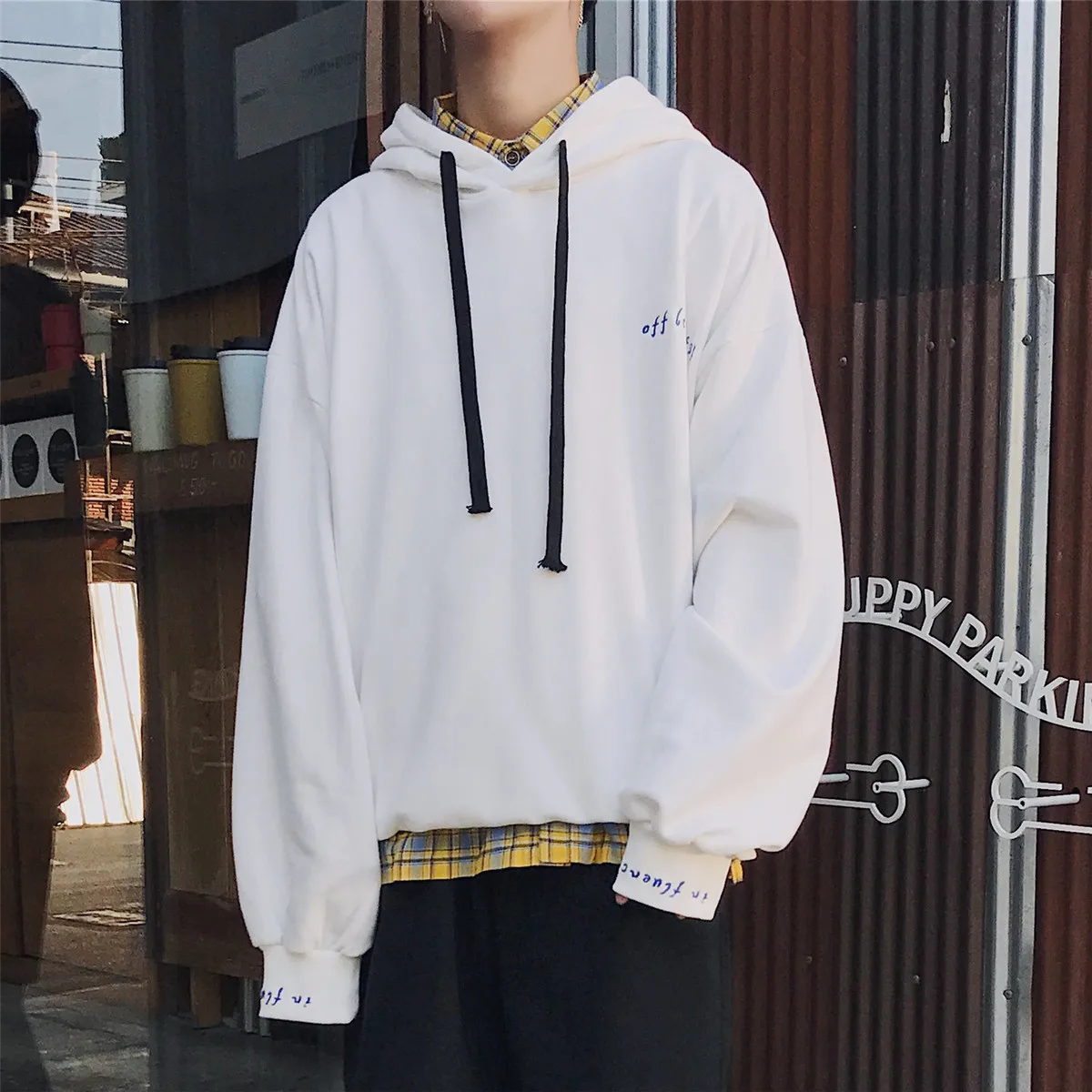 Autumn New Hoodies Men Hip Pop Popular Solid Color Pullover Campus Wind Art Little Fresh Cotton Letters Embroidered Hoodie Man 