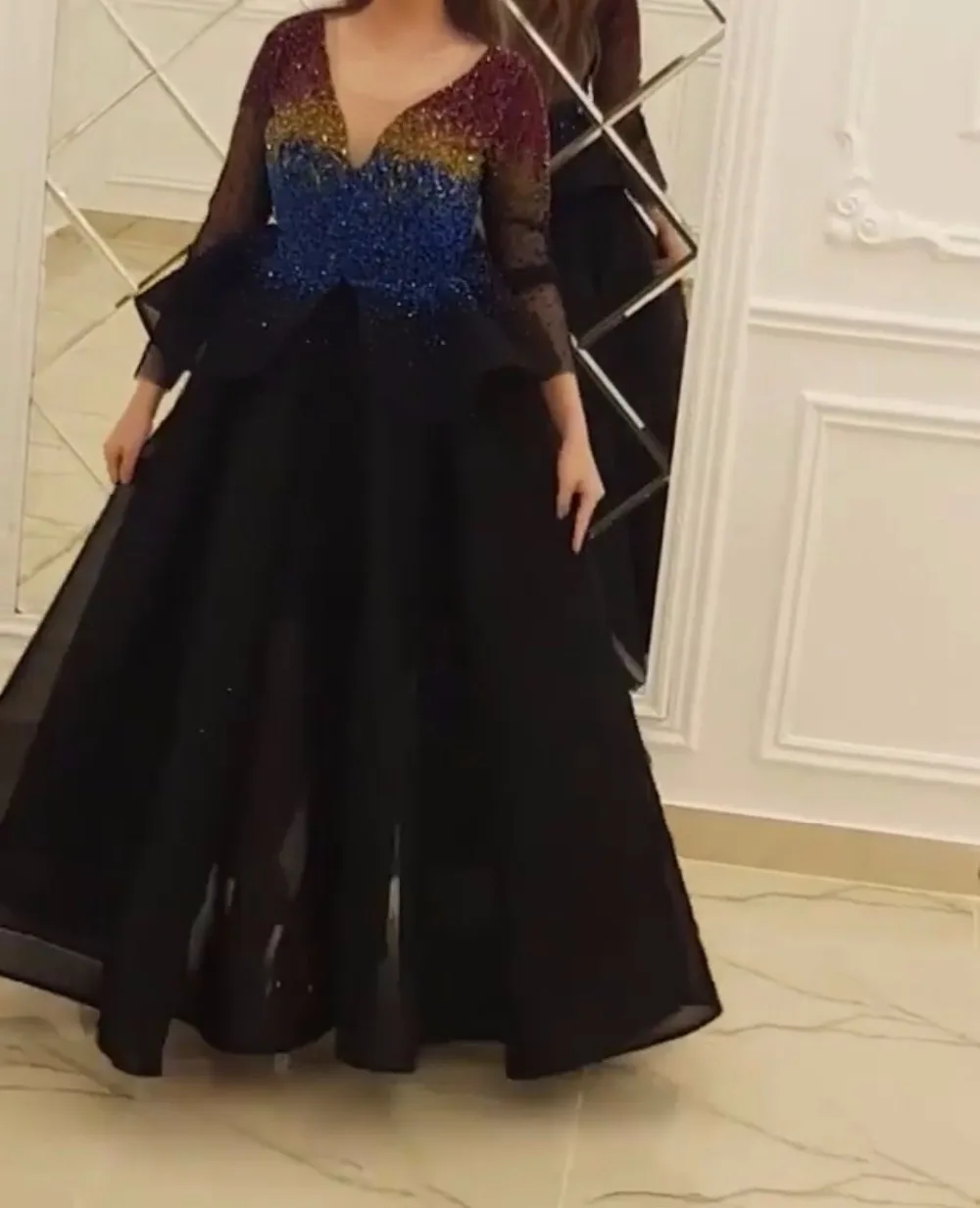 New Arrival V Neck Long sleeve evening dress 2019 Full