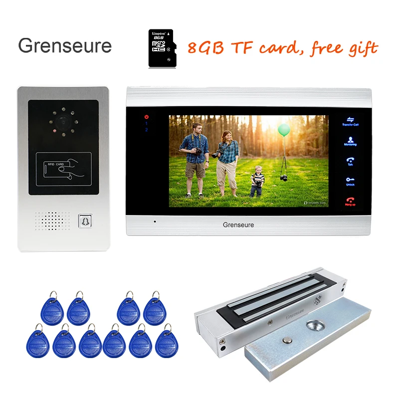 

Free Shipping 720P AHD HD 7" Screen Video Door Phone Intercom Record System Motion Detection RFID Door bell Camera Magnetic Lock