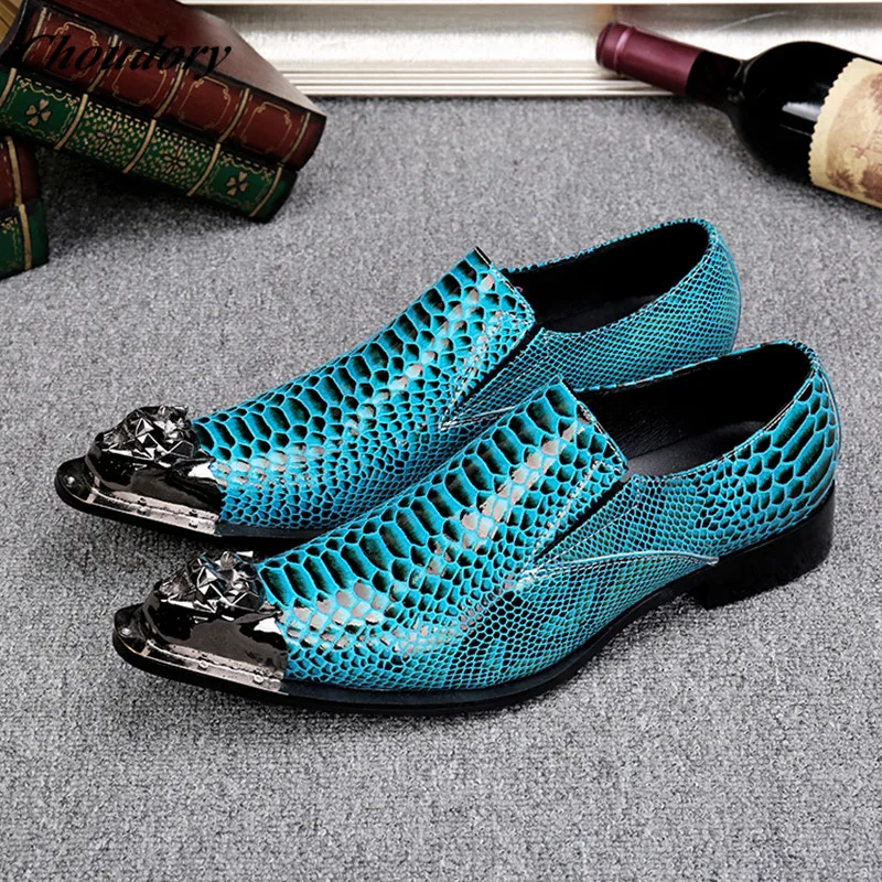 Men Dress Shoes Luxury Brand Retro Serpentine Patent Leather Pointed Toe Dress Shoes Handmade Casual  Leather Shoes Men's Flats