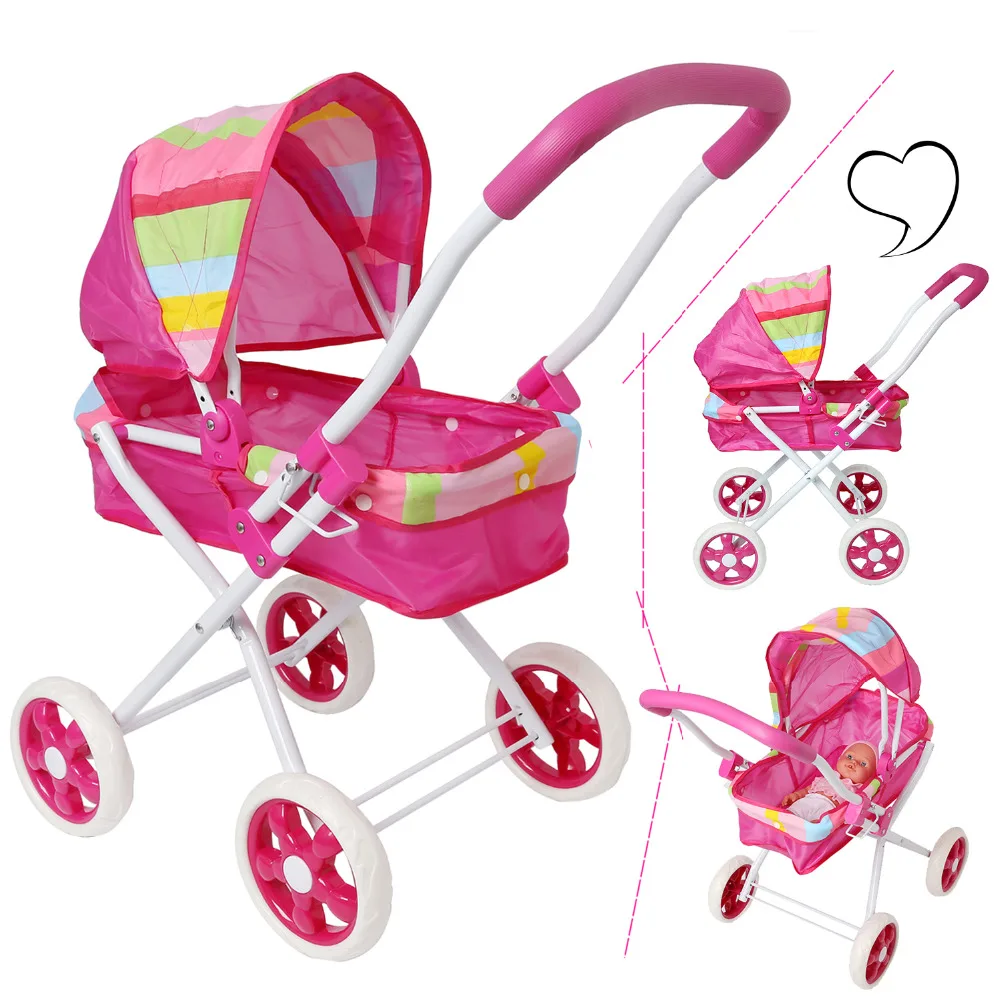 Dolls Accessories Doll Stroller Foldable Stroller Pram Pushchair Safe Baby Dolls Carriages